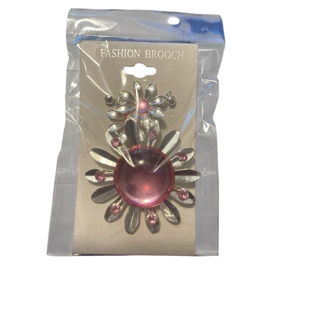 FASHION BROOCH PINK AND SILVER WITH EARRINGS